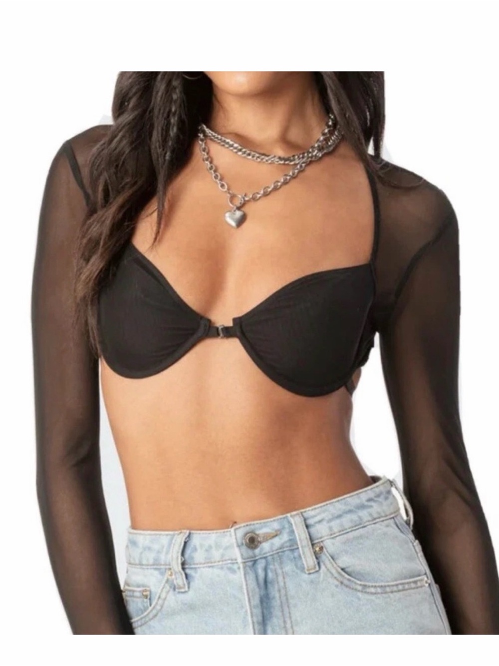 Edikted NWT Black Mesh Bolero Crop Top Bra Top
